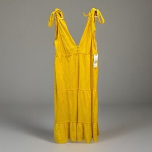 Happy X Nature Womens Sz L Golden Mustard Maxi Dress Tiered Boho Earthy Granola